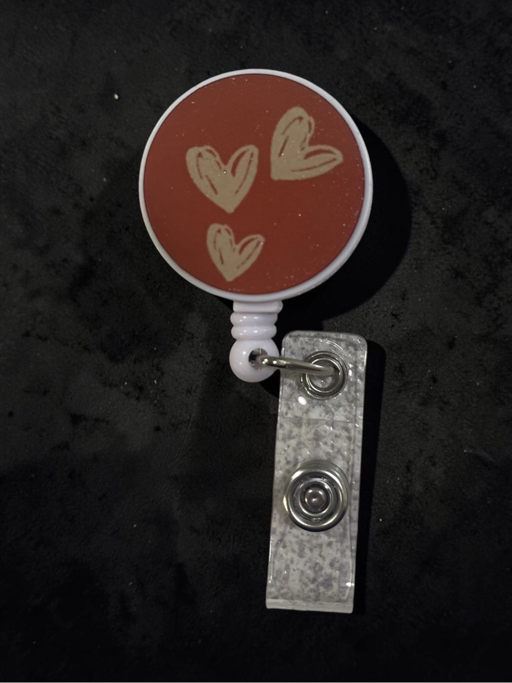 Heart Doodle Retractable Badge Reel - Terracotta Red